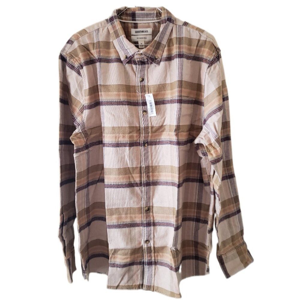 New Goodthreads Men's Slim-Fit Long-Sleeved Plaid Shirt with Pocket